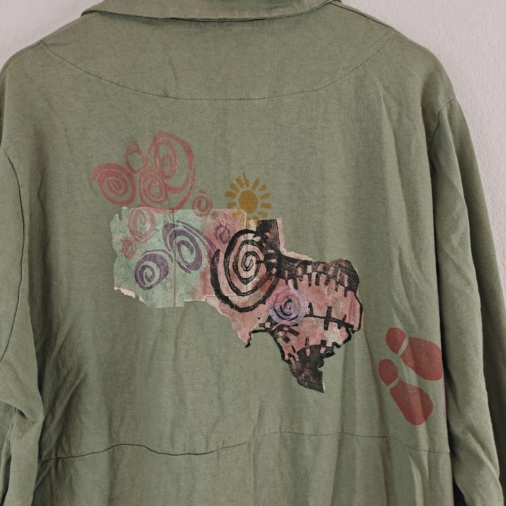 Blue Fish VTG Hand Painted Long Coat Dress Swing Duster Jacket Tea Coffee Cup 2 - Picture 16 of 16
